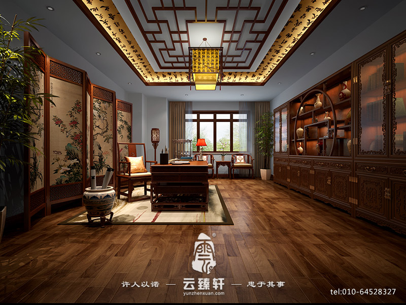 中式别墅里的书房展示