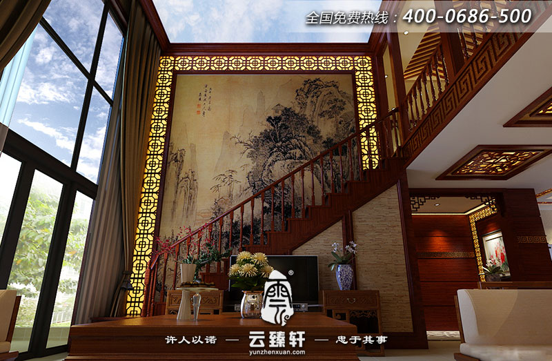 具有中国风情的别墅中客厅式装修