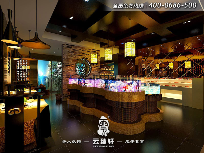 中式海鲜养生馆的菜品展示区图片